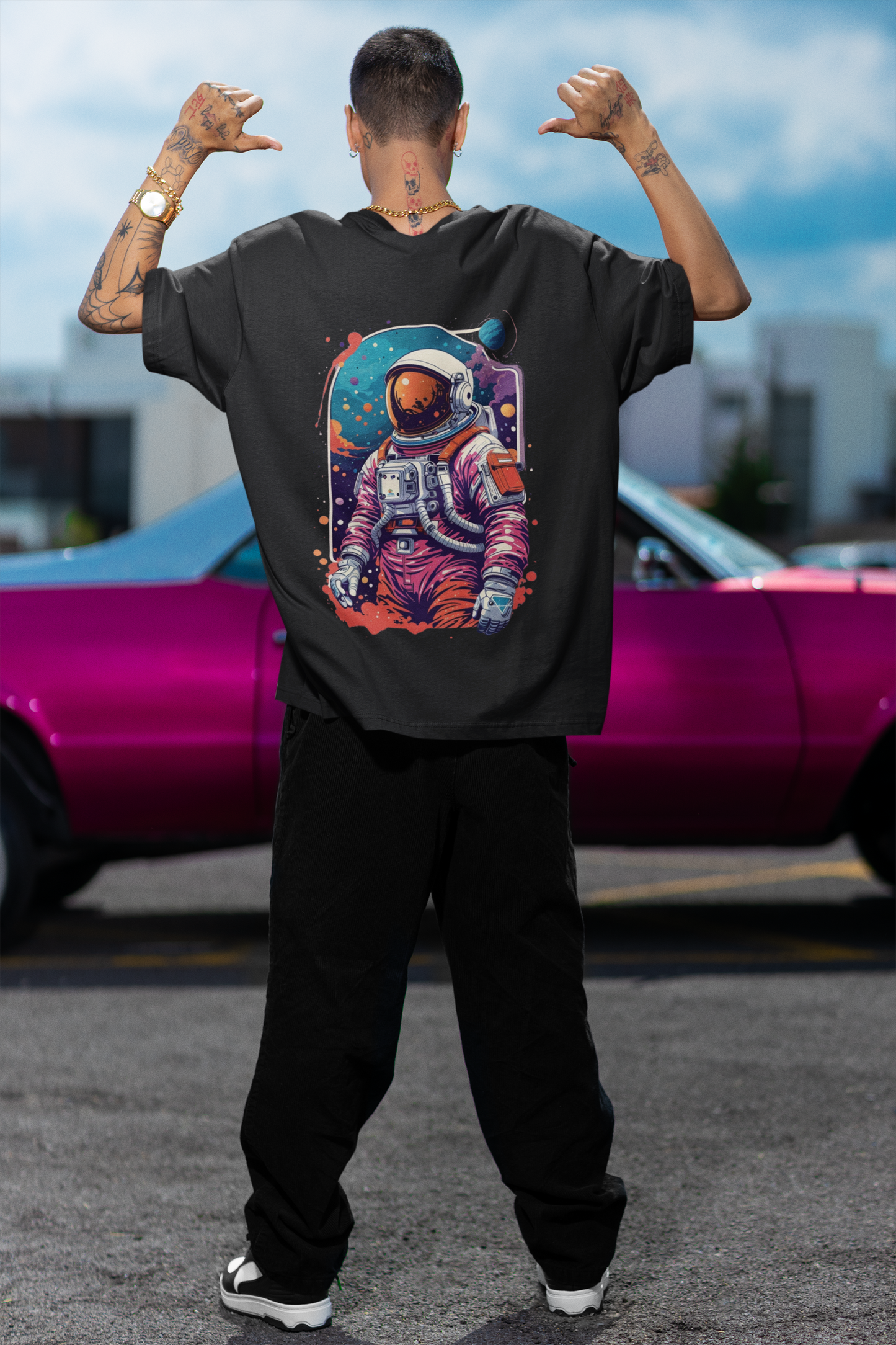 Oversized T-shirt for men- Astronaut Back print