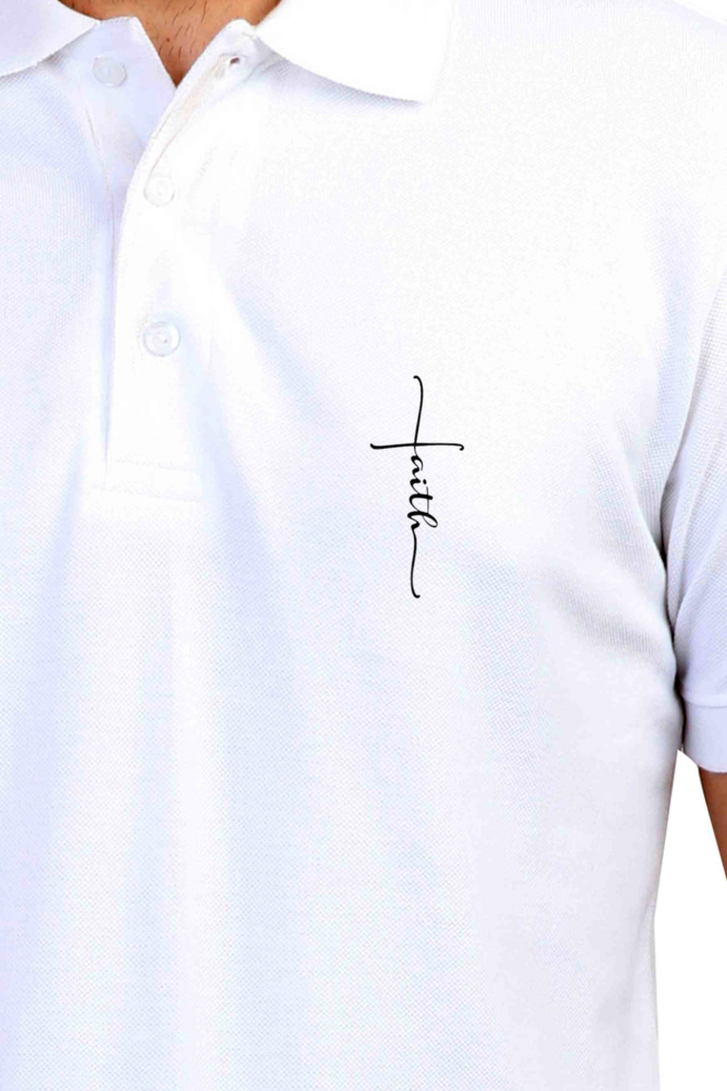 Mens Simple Polo Neck Tshirt-with Faith pocket Print  (no pocket)