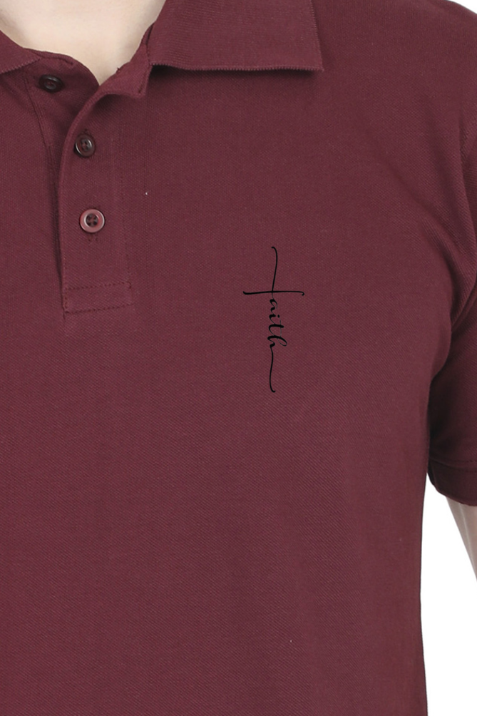 Mens Simple Polo Neck Tshirt-with Faith pocket Print  (no pocket)