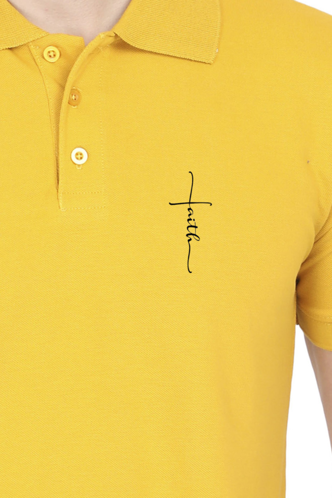 Mens Simple Polo Neck Tshirt-with Faith pocket Print  (no pocket)