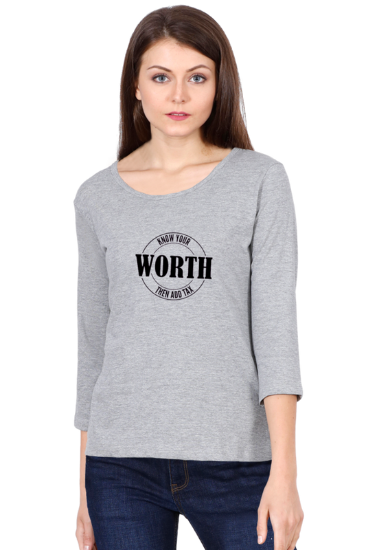 Reflective Grey Print Know your worth Womens Cotton Tshirt