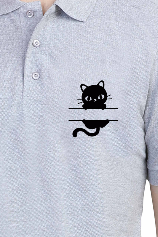 Cat Pocket print Polo T-shirt  (no pocket)