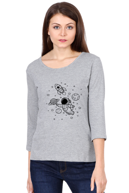 Womens Round Neck 3/4th sleeve Vinyl Astronaut print