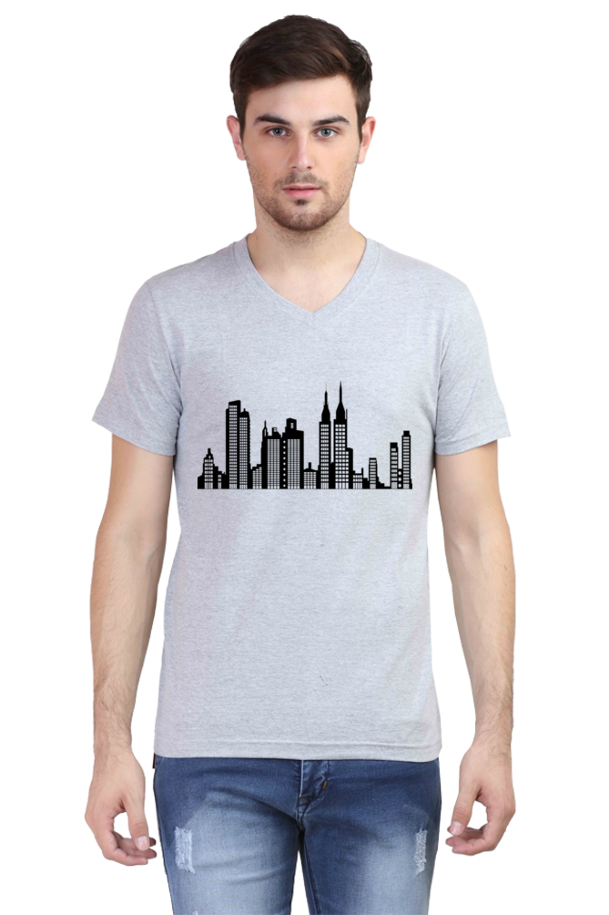 V neck Mens Tshirt City Lights