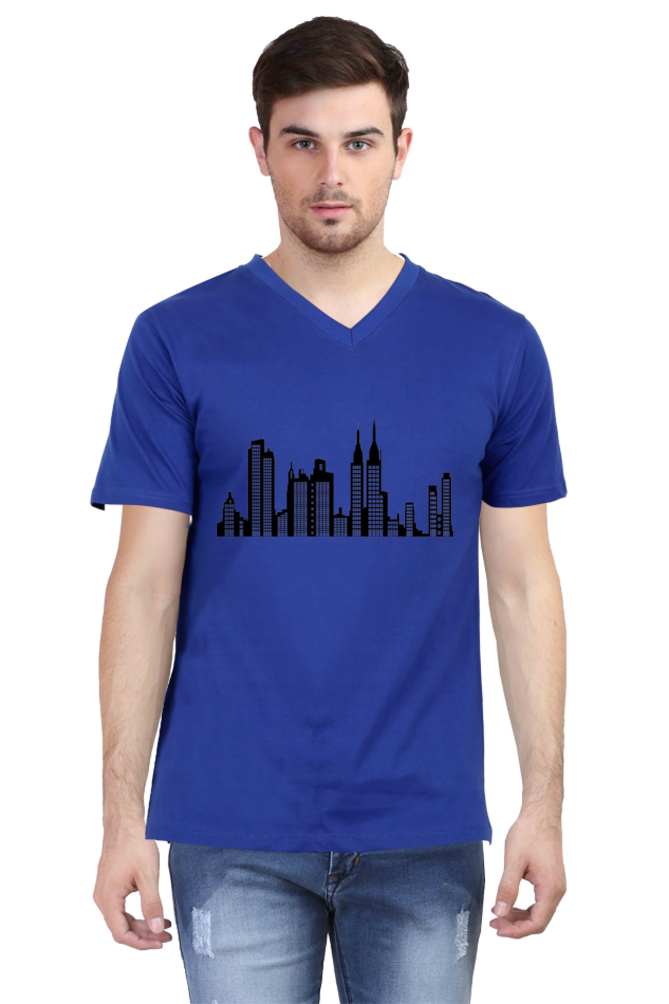 V neck Mens Tshirt City Lights