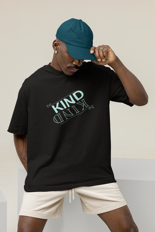 Oversized Black tshirt in Black color with the slogan Be Kind