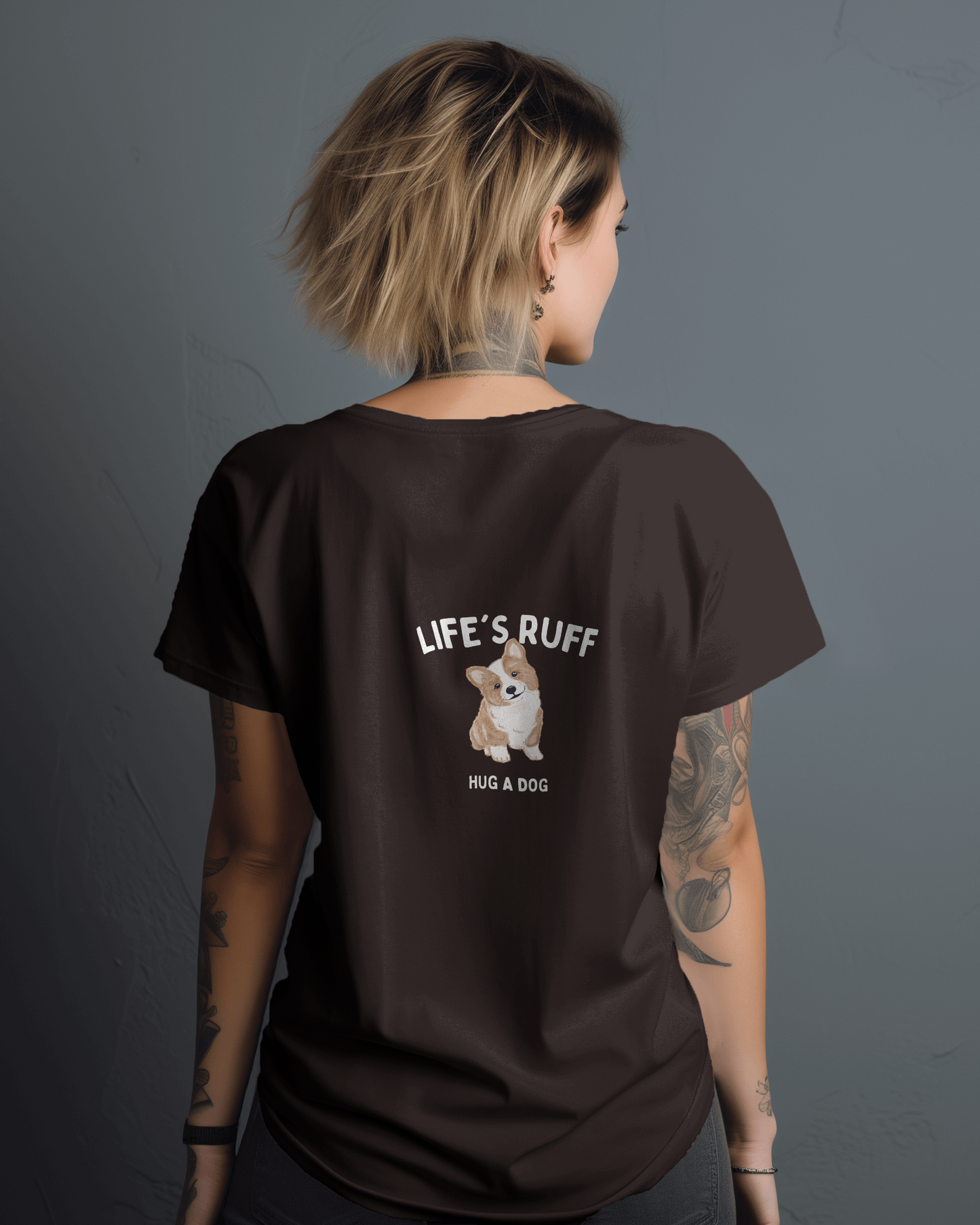 lifes rough- hug a dog slogan tshirt- white print