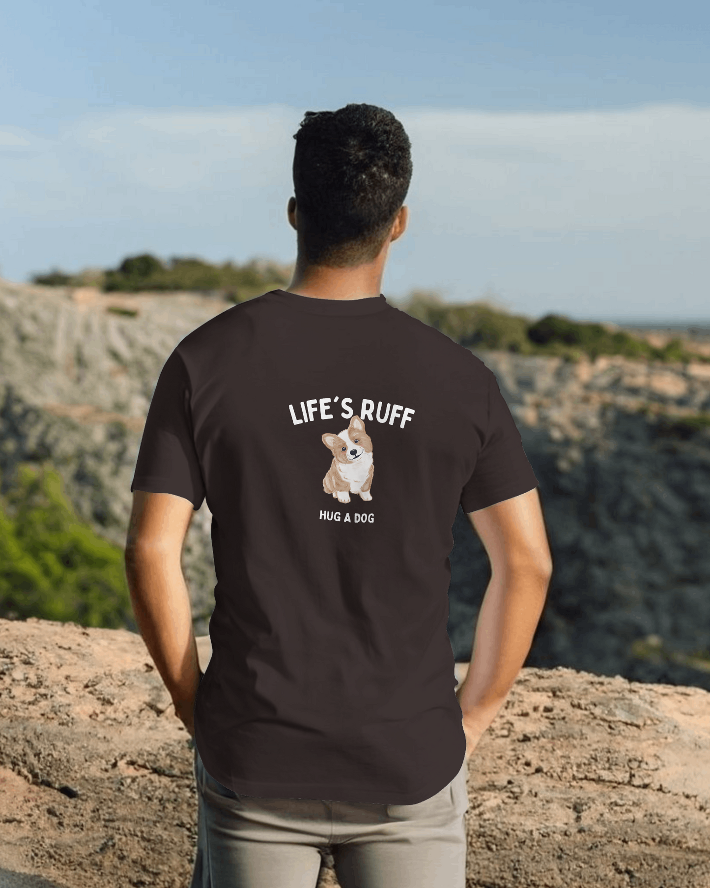 lifes rough- hug a dog slogan tshirt- white print