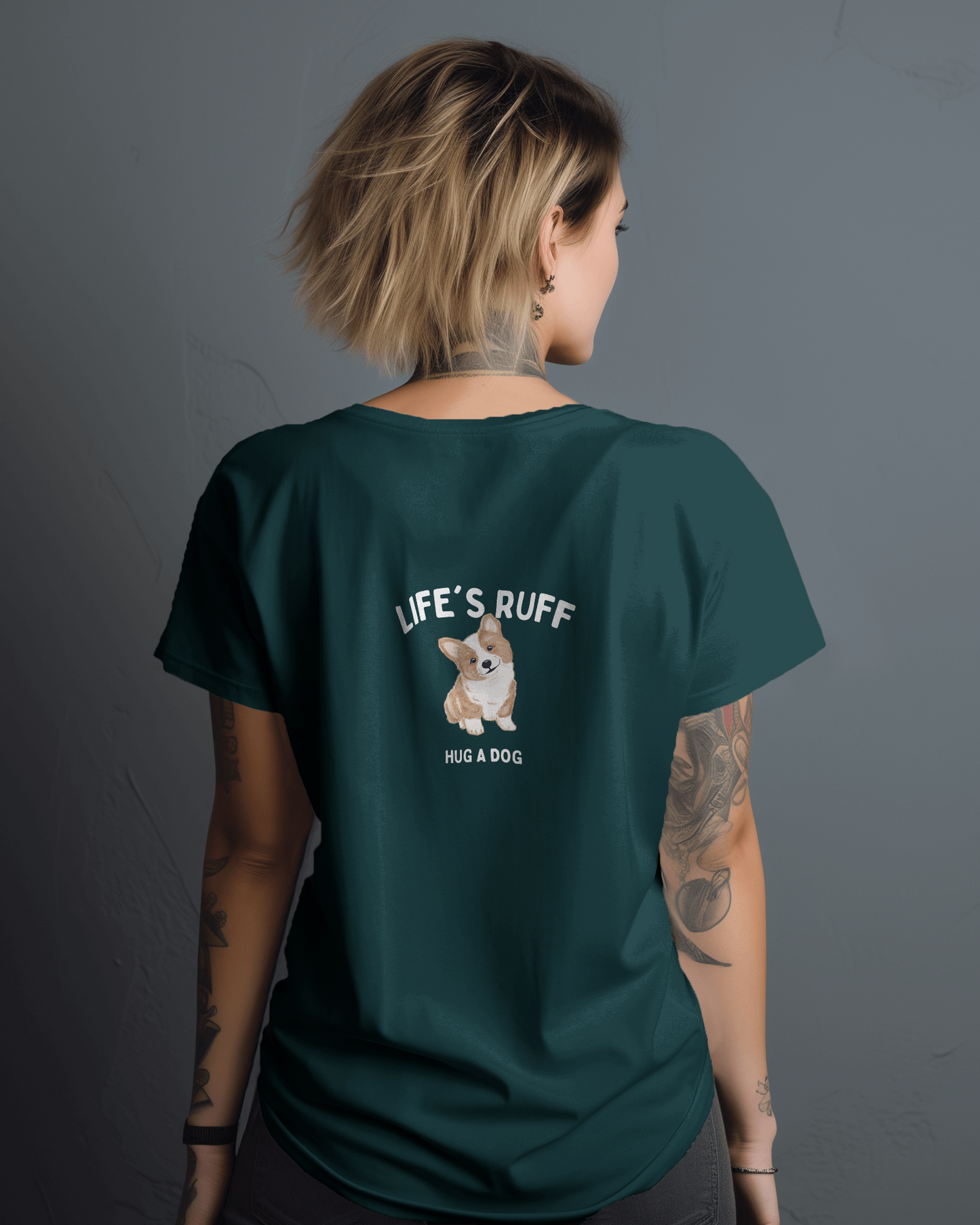 lifes rough- hug a dog slogan tshirt- white print