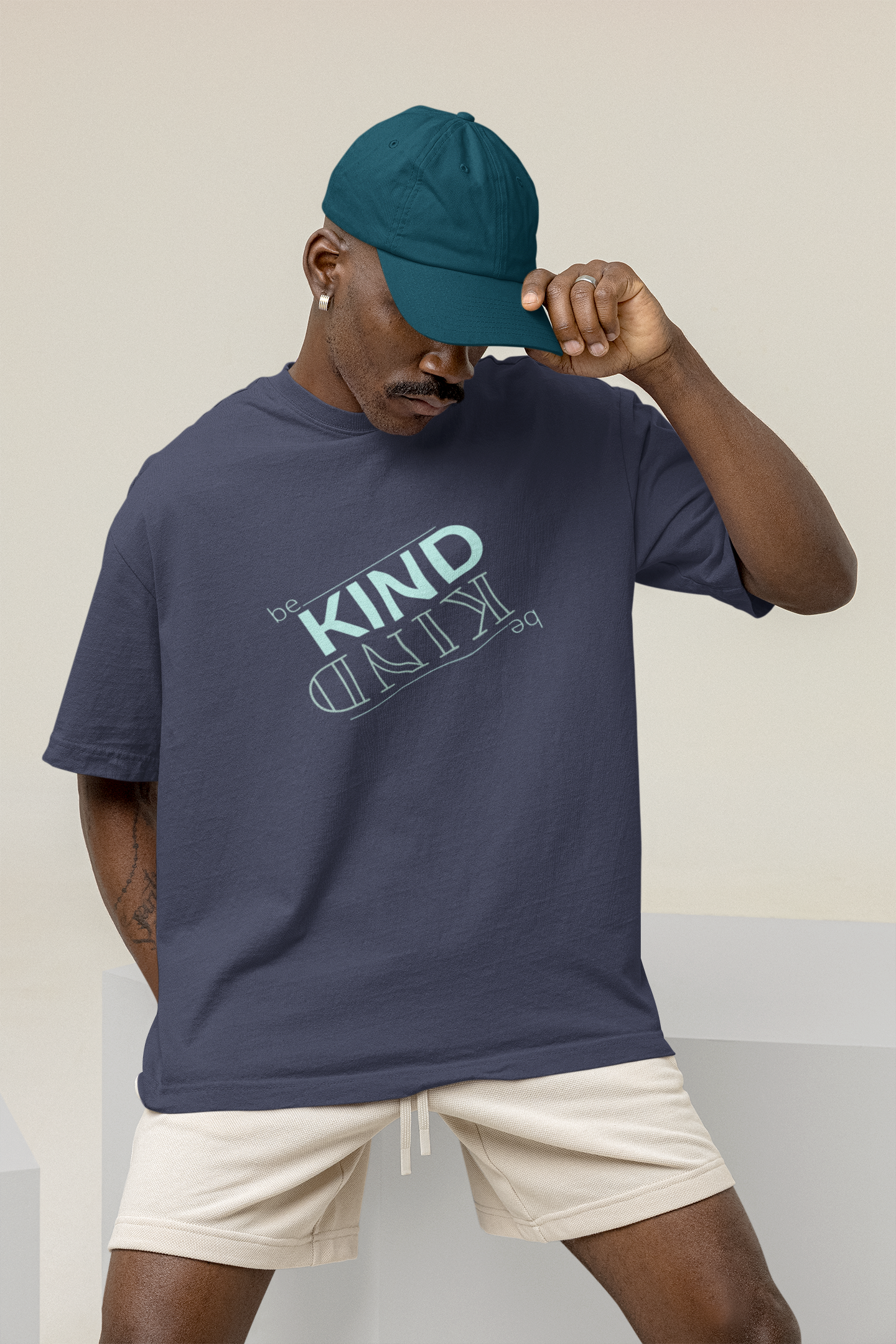 Oversized Black tshirt in Navy Blue color with the slogan Be Kind