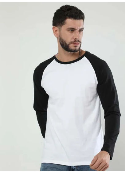 Men's Raglan Pure Cotton T-Shirt - White with black sleeve