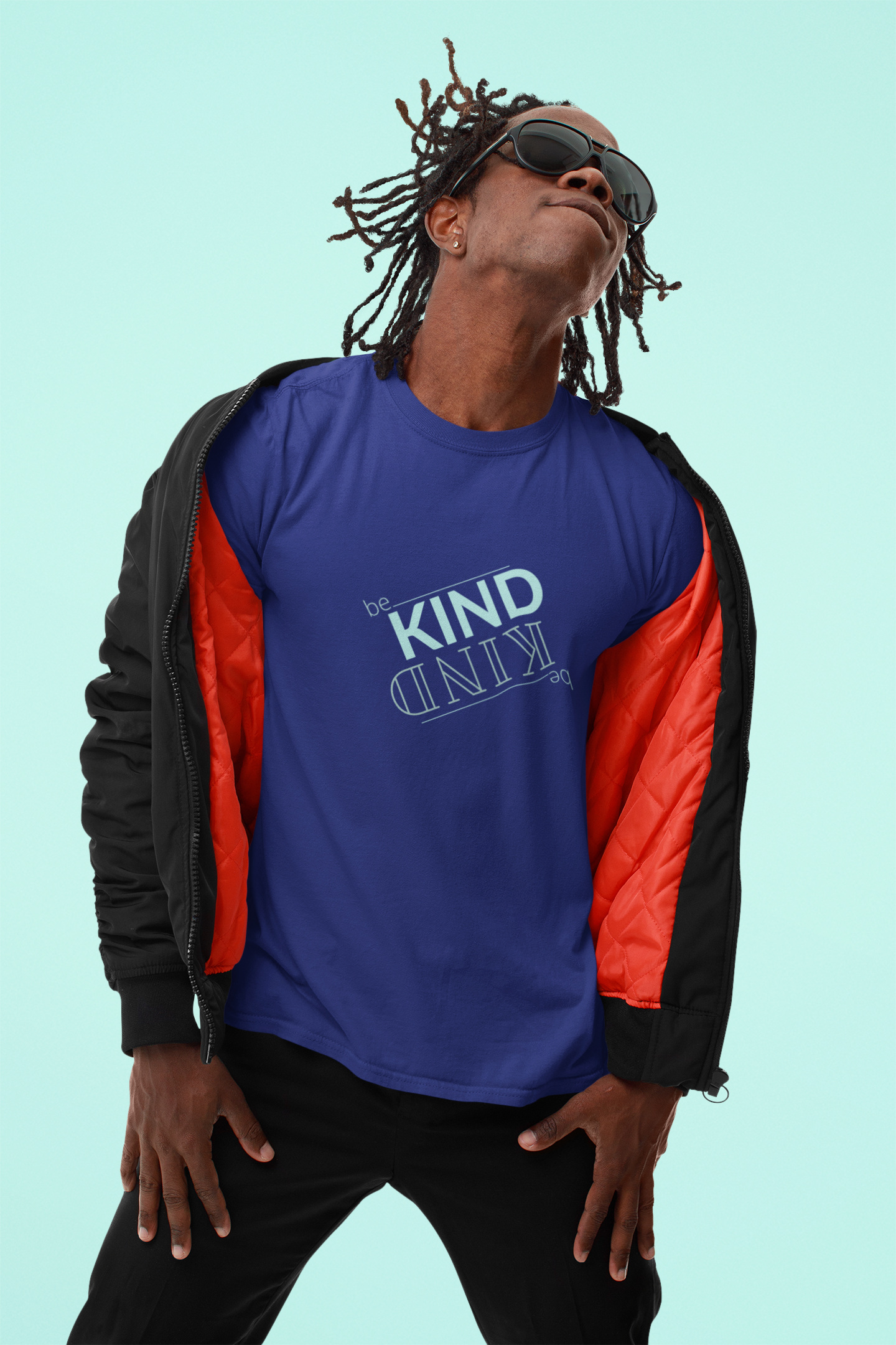 Oversized Black tshirt in Royal Blue color with the slogan Be Kind