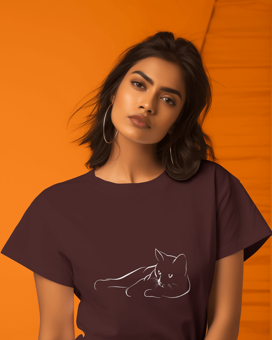 Womens Round Neck T-shirt, Sleeping Cat