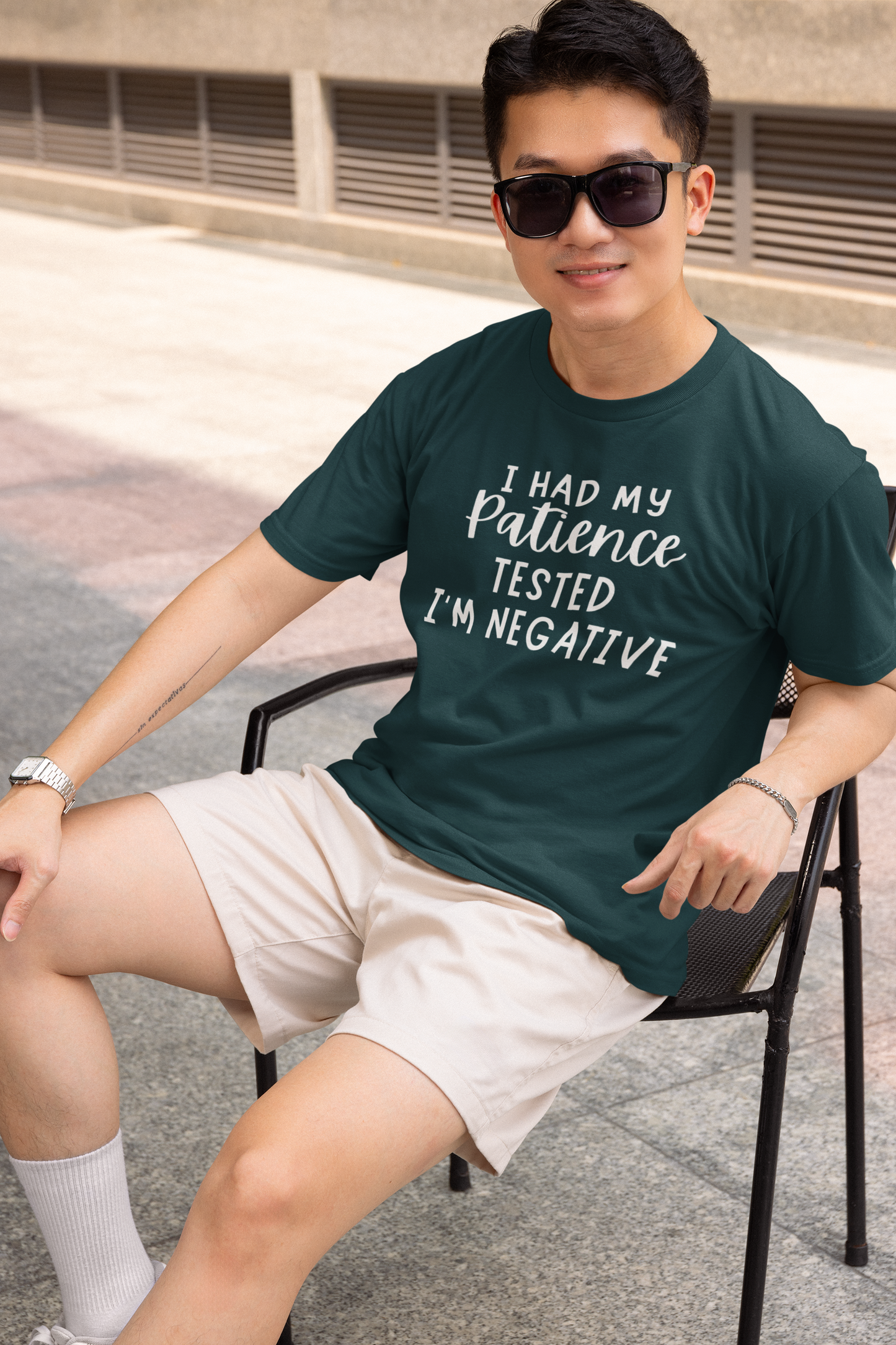 I had my patience tested Im negative, round neck t-shirt - color petrol blue