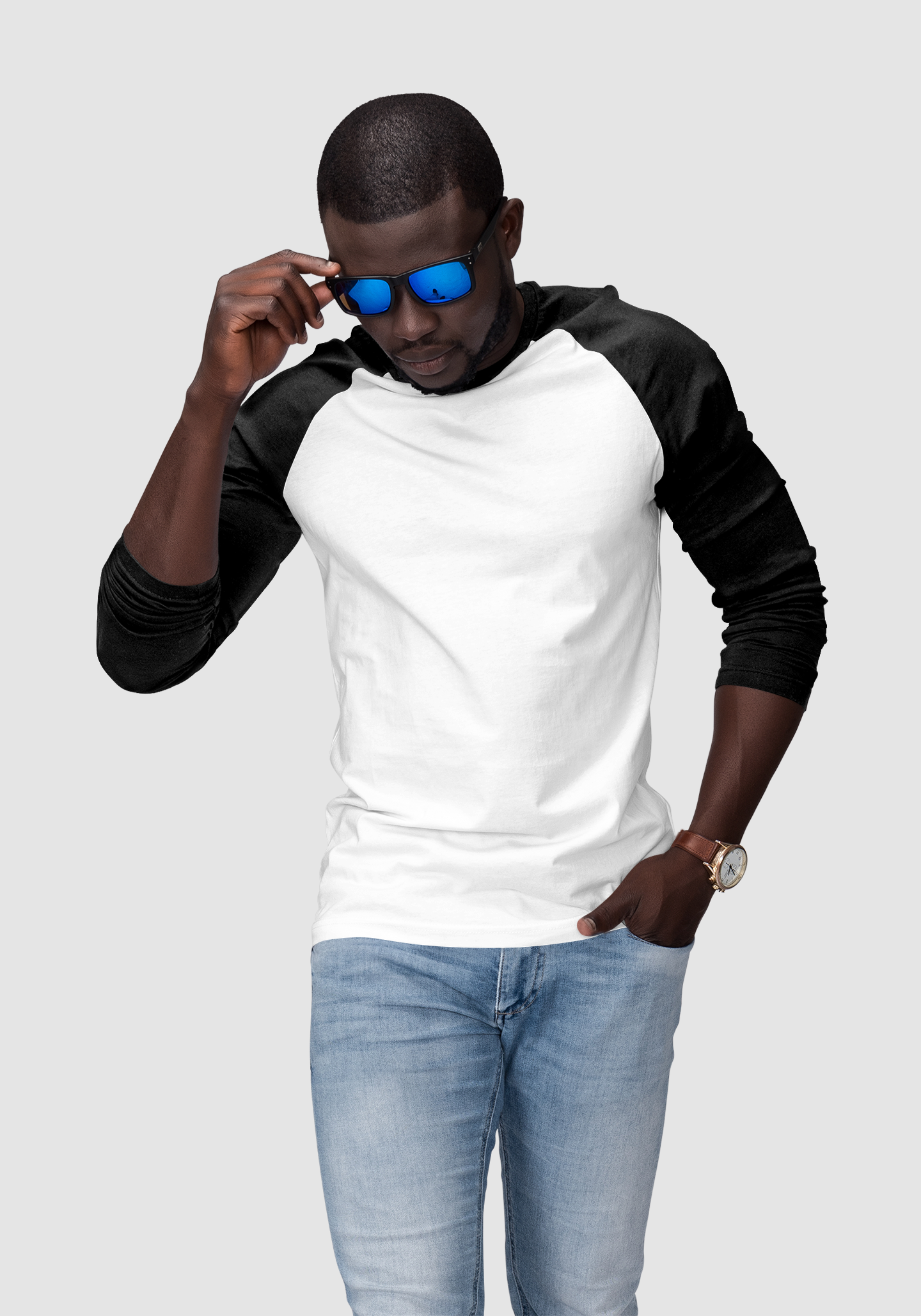 Men's Raglan Pure Cotton T-Shirt - White with black sleeve