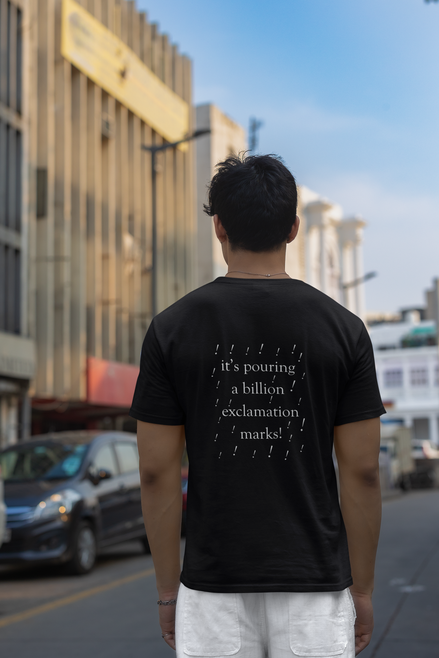 puff print white font on a black t-shirt