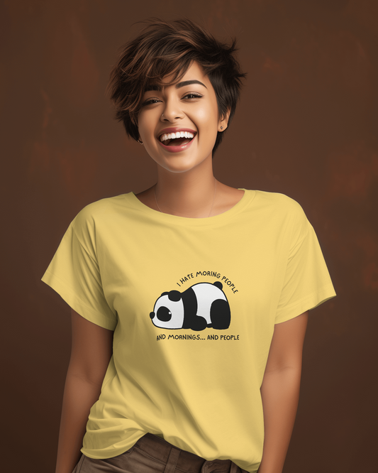 Panda- I hate morning people Womens Round Neck T-shirt
